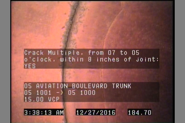 Crack Multiple, from 07 to 05 o'clock, within 8 inches of joint: YES