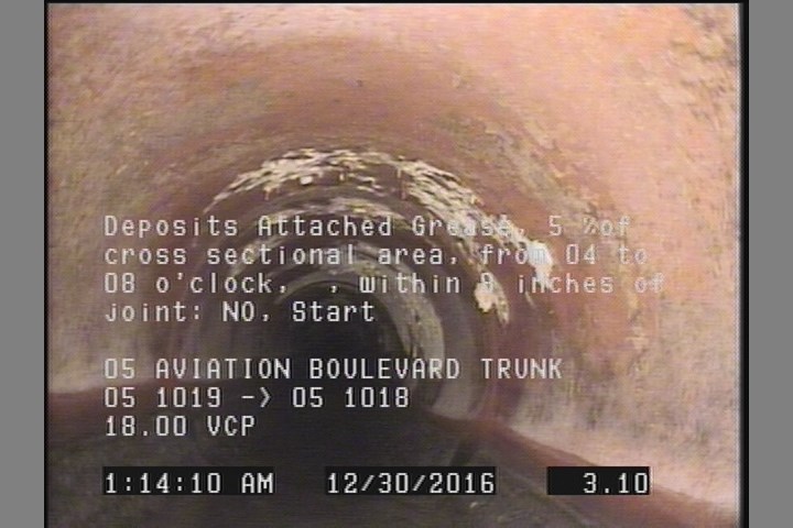 Deposits Attached Grease, 5 %of cross sectional area, from 04 to 08 o'clock, , within 8 inches of joint: NO, Start