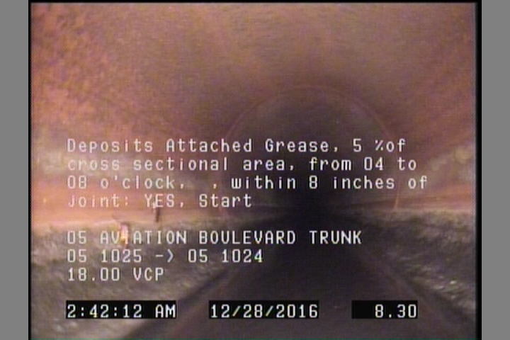 Deposits Attached Grease, 5 %of cross sectional area, from 04 to 08 o'clock, , within 8 inches of joint: YES, Start