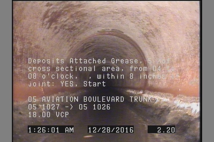 Deposits Attached Grease, 5 %of cross sectional area, from 04 to 08 o'clock, , within 8 inches of joint: YES, Start