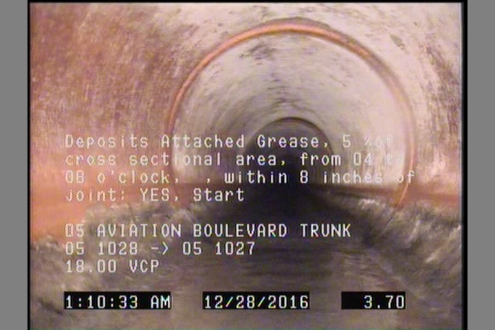 Deposits Attached Grease, 5 %of cross sectional area, from 04 to 08 o'clock, , within 8 inches of joint: YES, Start