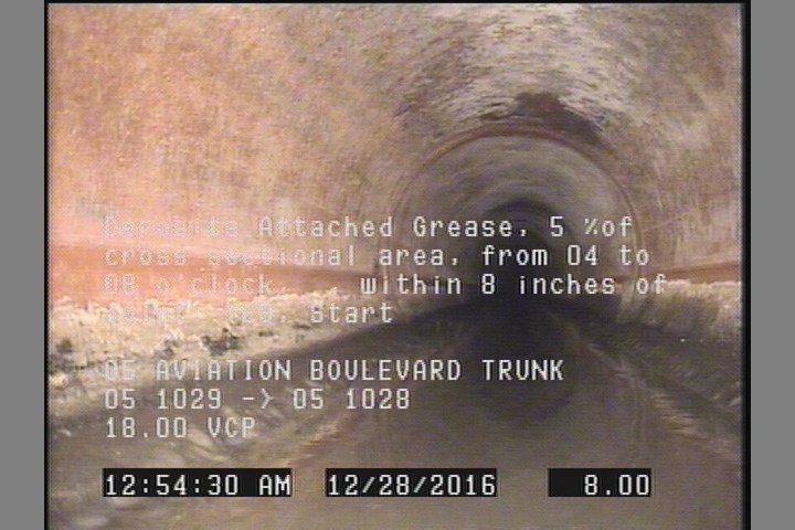 Deposits Attached Grease, 5 %of cross sectional area, from 04 to 08 o'clock, , within 8 inches of joint: YES, Start