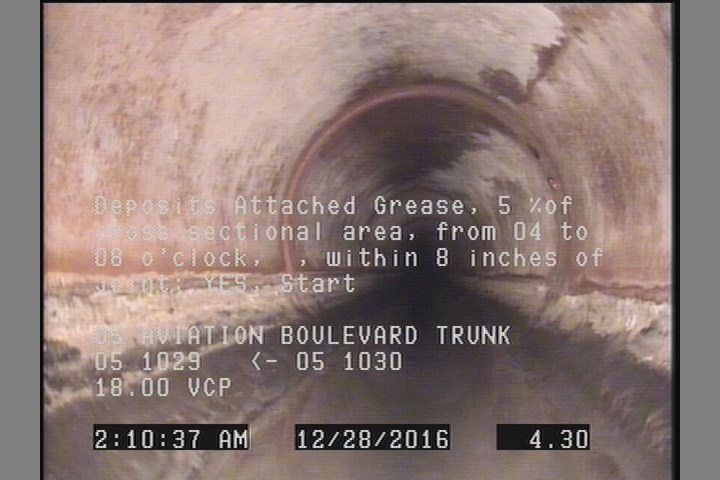 Deposits Attached Grease, 5 %of cross sectional area, from 04 to 08 o'clock, , within 8 inches of joint: YES, Start