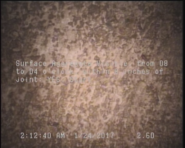 Surface Aggregate Visible, from 08 to 04 o'clock, within 8 inches of joint: YES, Start