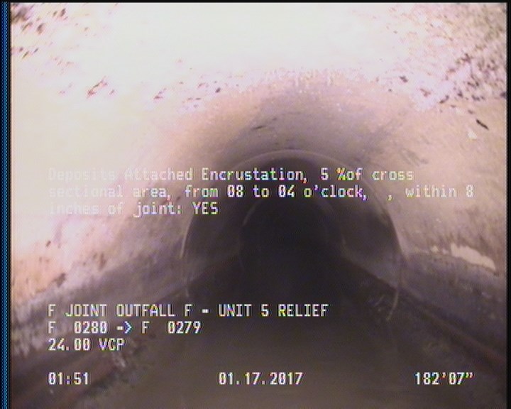 Deposits Attached Encrustation, 5 %of cross sectional area, from 08 to 04 o'clock, , within 8 inches of joint: YES