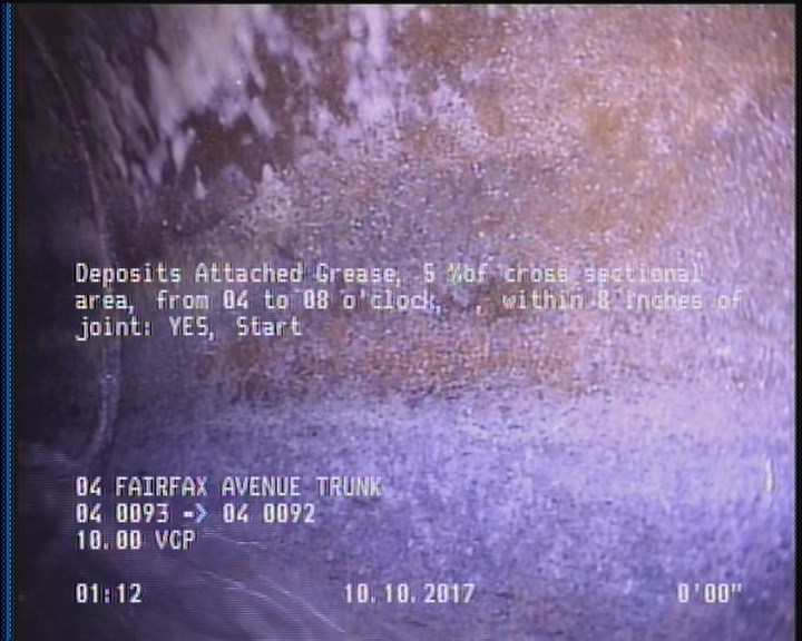 Deposits Attached Grease, 5 %of cross sectional area, from 04 to 08 o'clock, , within 8 inches of joint: YES, Start