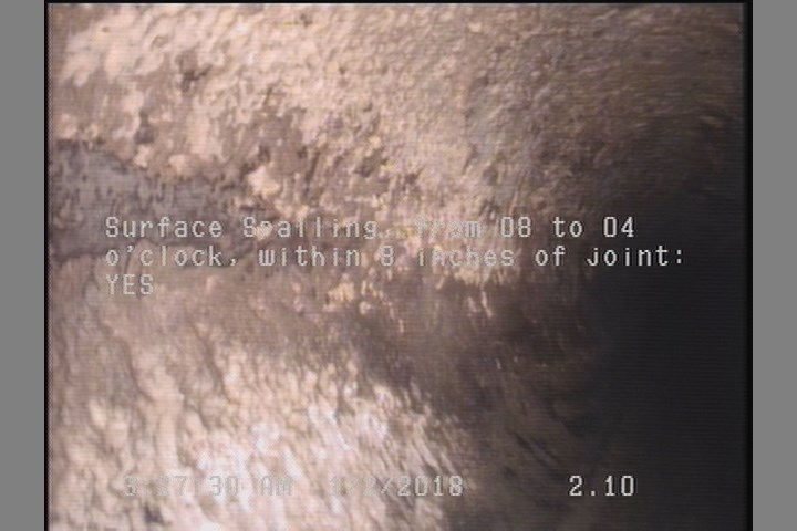 Surface Spalling, from 08 to 04 o'clock, within 8 inches of joint: YES, Start