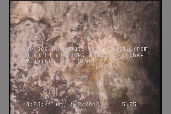 Surface Aggregate Projecting, from 08 to 04 o'clock, within 8 inches of joint: YES, Start