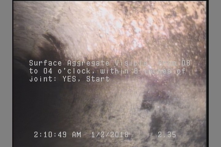Surface Aggregate Visible, from 08 to 04 o'clock, within 8 inches of joint: YES, Start