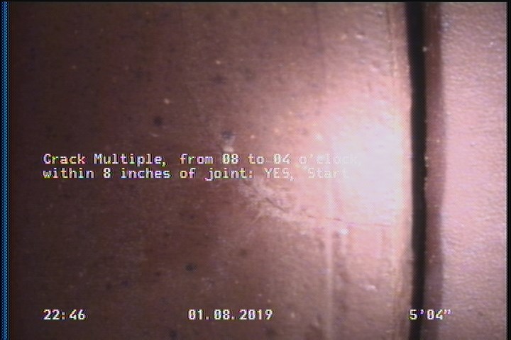 Crack Multiple, from 08 to 04 o'clock, within 8 inches of joint: YES, Start