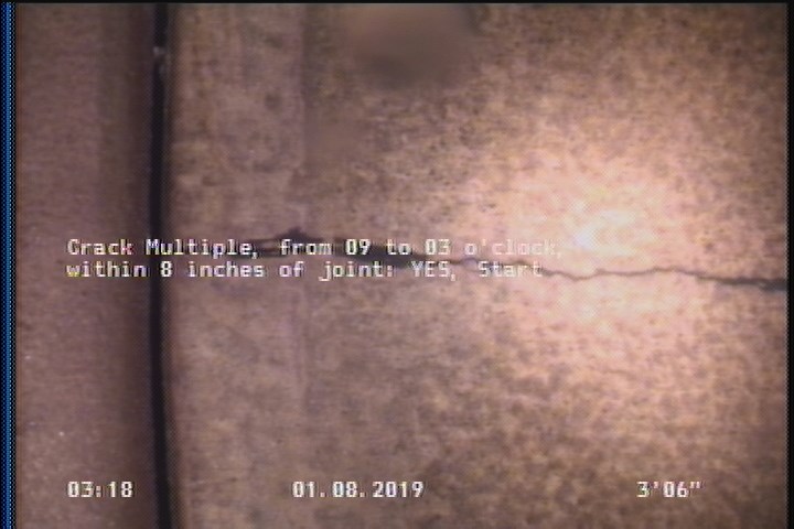 Crack Multiple, from 09 to 03 o'clock, within 8 inches of joint: YES, Start