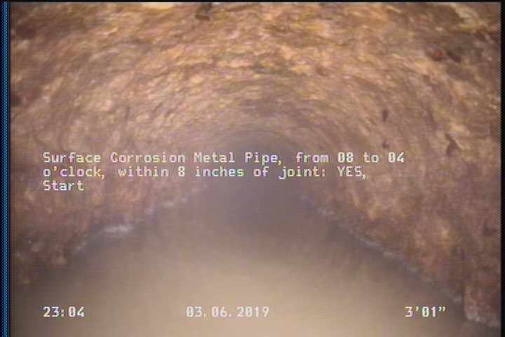 Surface Corrosion Metal Pipe, from 08 to 04 o'clock, within 8 inches of joint: YES, Start