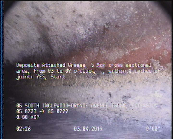 Deposits Attached Grease, 5 %of cross sectional area, from 03 to 09 o'clock, , within 8 inches of joint: YES, Start