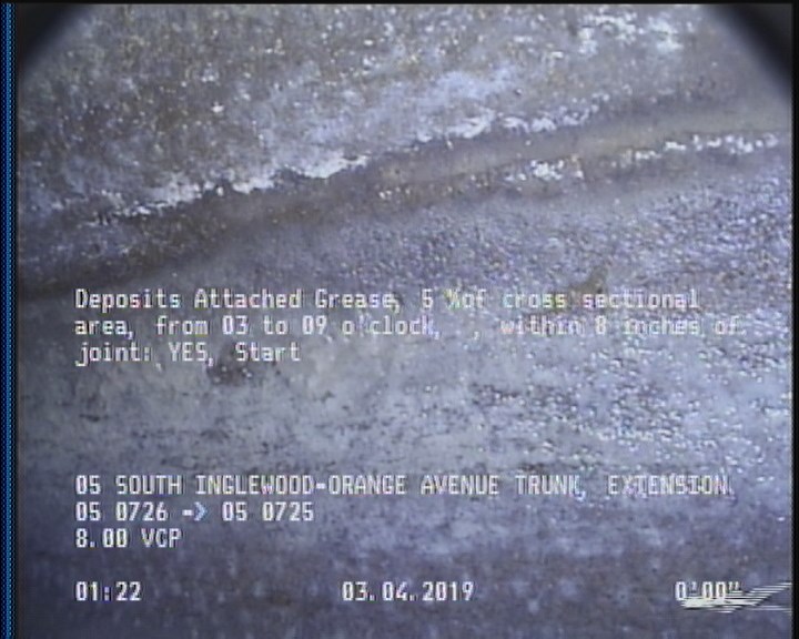 Deposits Attached Grease, 5 %of cross sectional area, from 03 to 09 o'clock, , within 8 inches of joint: YES, Start
