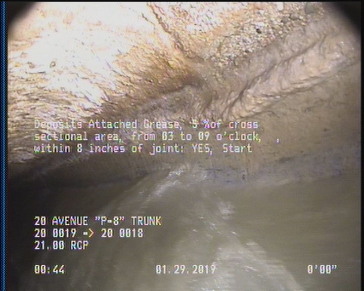 Deposits Attached Grease, 5 %of cross sectional area, from 03 to 09 o'clock, , within 8 inches of joint: YES, Start