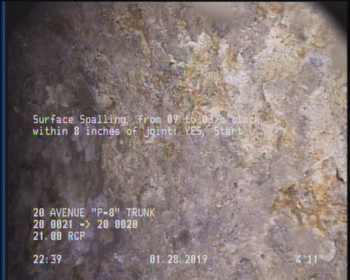 Surface Spalling, from 09 to 03 o'clock, within 8 inches of joint: YES, Start