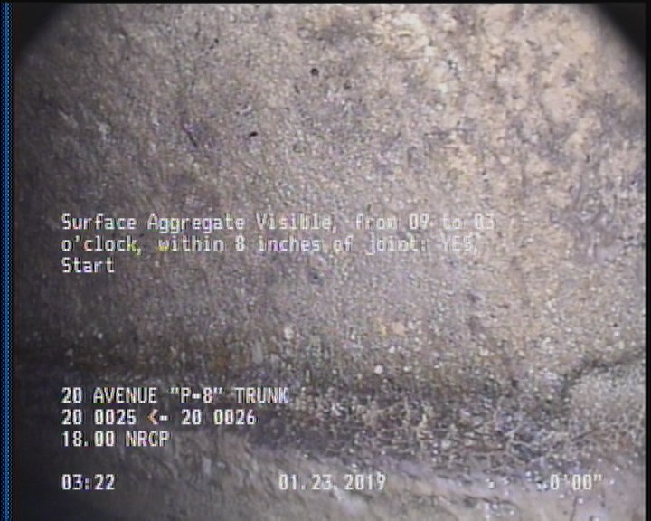 Surface Aggregate Visible, from 09 to 03 o'clock, within 8 inches of joint: YES, Start