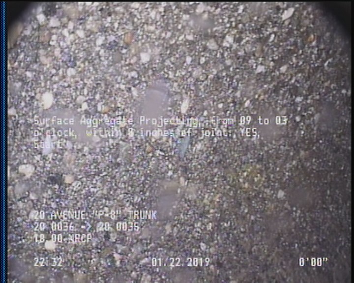 Surface Aggregate Projecting, from 09 to 03 o'clock, within 8 inches of joint: YES, Start