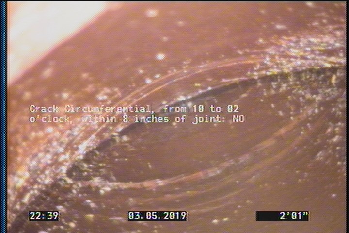 Crack Circumferential, from 10 to 02 o'clock, within 8 inches of joint: NO