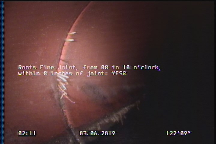 Roots Fine Joint, from 08 to 10 o'clock, within 8 inches of joint: YESR