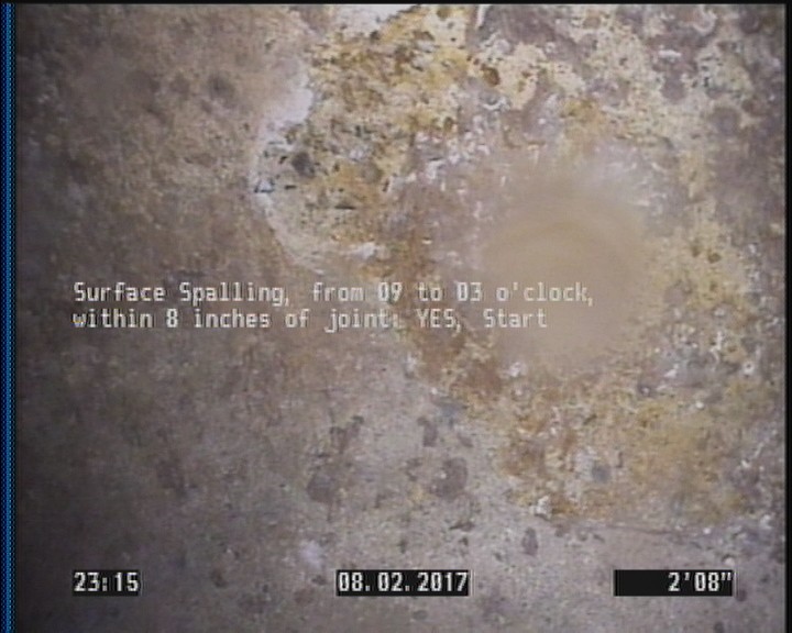 Surface Spalling, from 09 to 03 o'clock, within 8 inches of joint: YES, Start