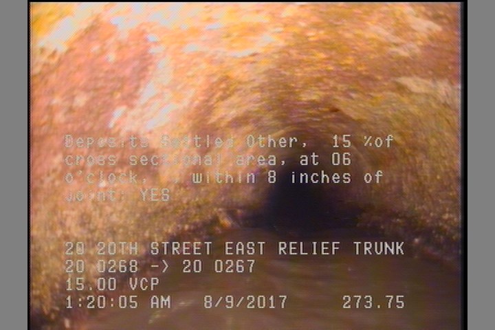Deposits Settled Other, 15 %of cross sectional area, at 06 o'clock, , within 8 inches of joint: YES