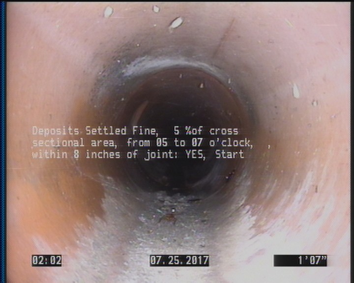 Deposits Settled Fine, 5 %of cross sectional area, from 05 to 07 o'clock, , within 8 inches of joint: YES, Start