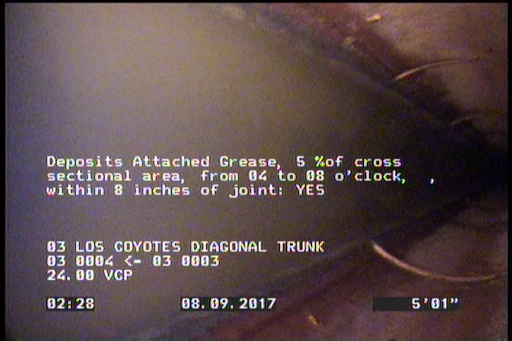 Deposits Attached Grease, 5 %of cross sectional area, from 04 to 08 o'clock, , within 8 inches of joint: YES