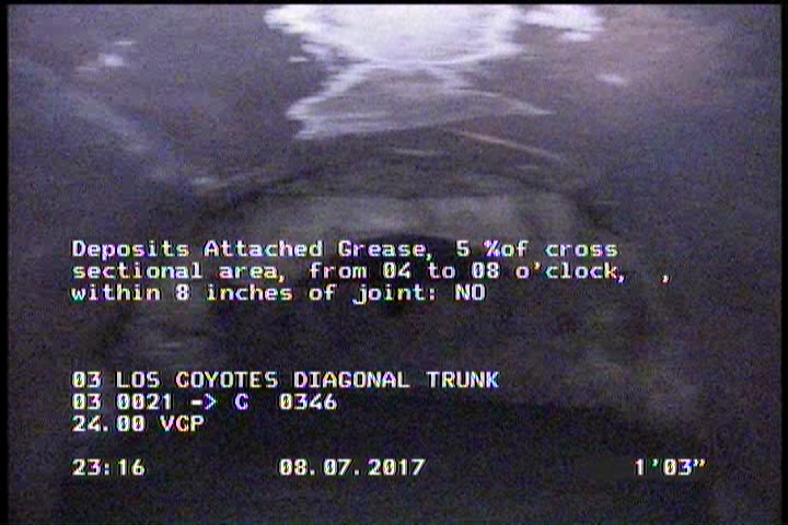 Deposits Attached Grease, 5 %of cross sectional area, from 04 to 08 o'clock, , within 8 inches of joint: NO