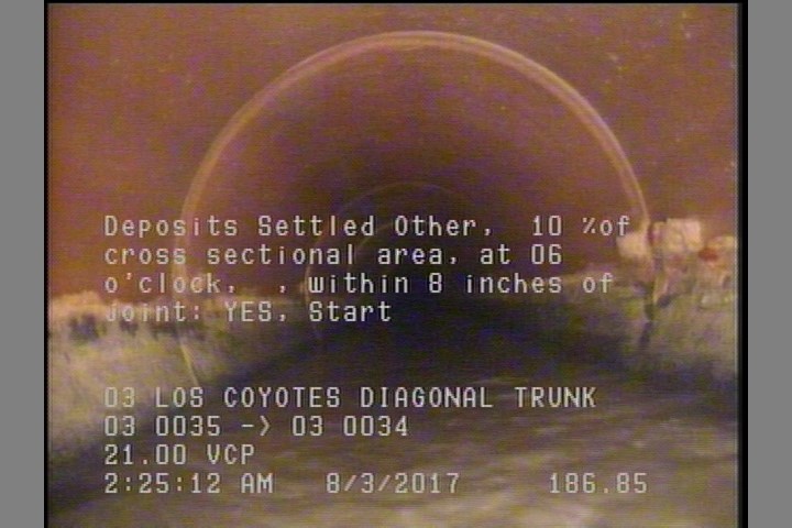 Deposits Settled Other, 10 %of cross sectional area, at 06 o'clock, , within 8 inches of joint: YES, Start