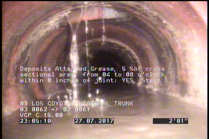 Deposits Attached Grease, 5 %of cross sectional area, from 04 to 08 o'clock, , within 8 inches of joint: YES, Start