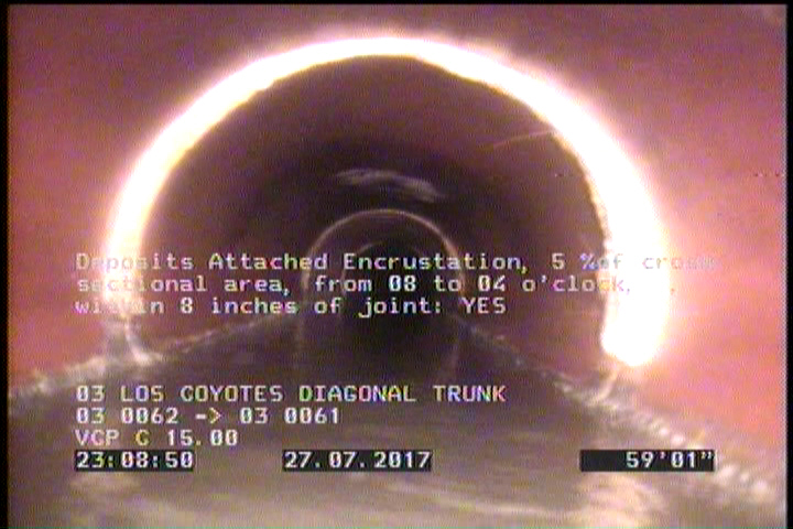 Deposits Attached Encrustation, 5 %of cross sectional area, from 08 to 04 o'clock, , within 8 inches of joint: YES