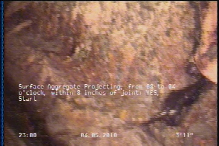 Surface Aggregate Projecting, from 08 to 04 o'clock, within 8 inches of joint: YES, Start