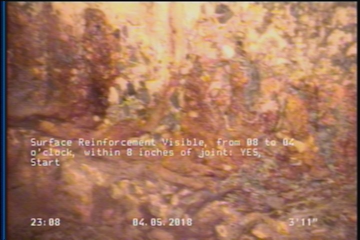 Surface Reinforcement Visible, from 08 to 04 o'clock, within 8 inches of joint: YES, Start