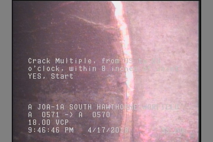 Crack Multiple, from 09 to 03 o'clock, within 8 inches of joint: YES, Start