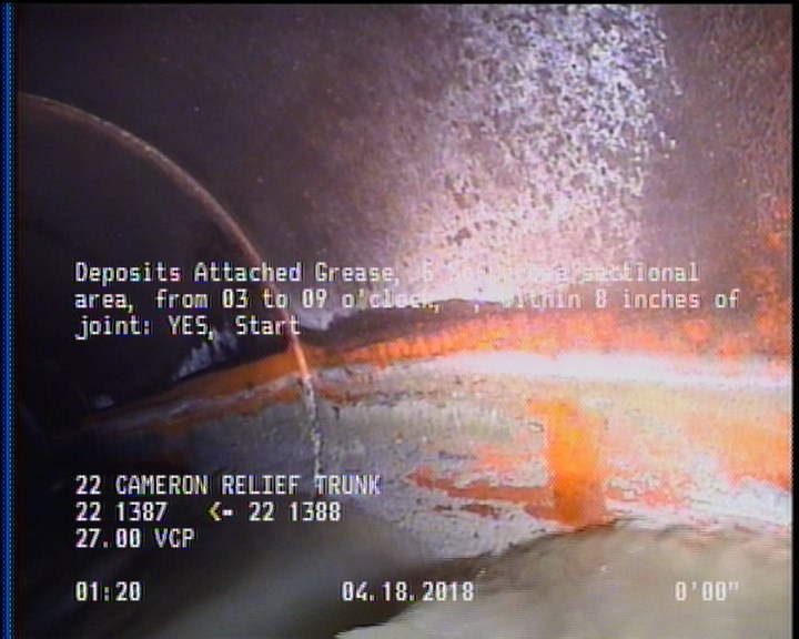 Deposits Attached Grease, 5 %of cross sectional area, from 03 to 09 o'clock, , within 8 inches of joint: YES, Start