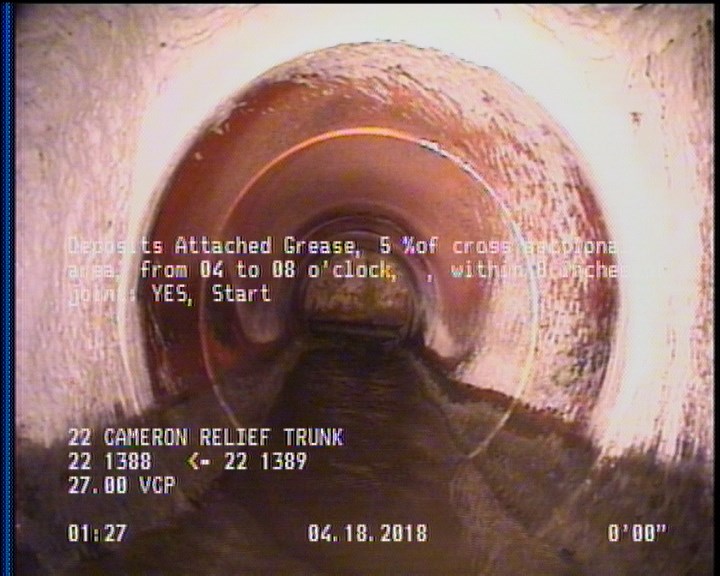 Deposits Attached Grease, 5 %of cross sectional area, from 04 to 08 o'clock, , within 8 inches of joint: YES, Start