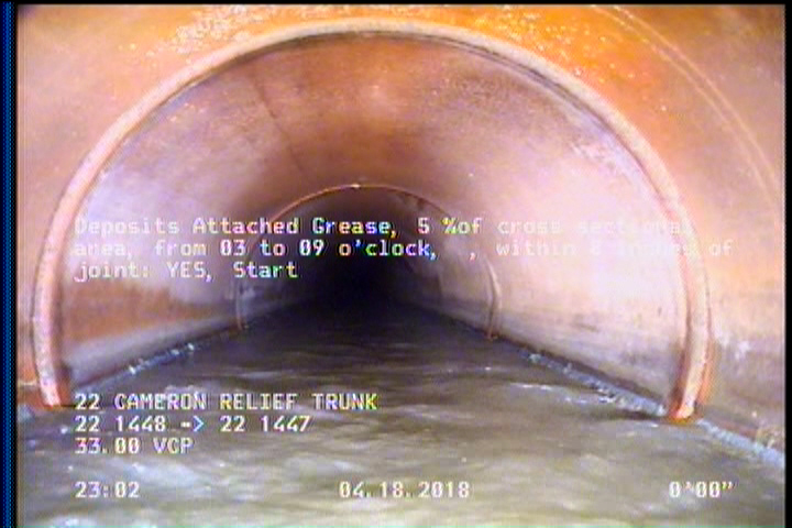 Deposits Attached Grease, 5 %of cross sectional area, from 03 to 09 o'clock, , within 8 inches of joint: YES, Start