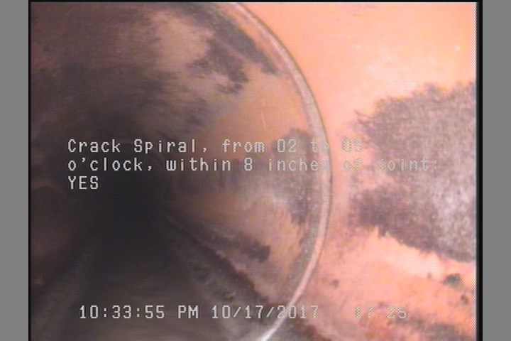 Crack Spiral, from 02 to 05 o'clock, within 8 inches of joint: YES