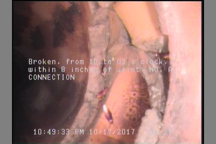 Broken, from 10 to 03 o'clock, within 8 inches of joint: NO - AT CONNECTION