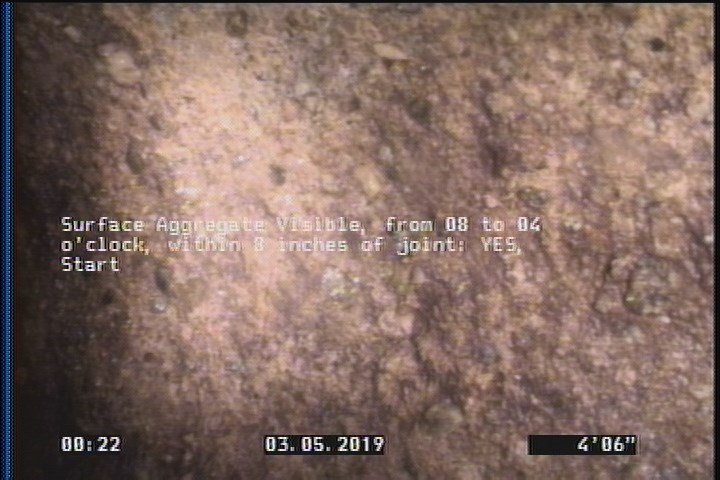 Surface Aggregate Visible, from 08 to 04 o'clock, within 8 inches of joint: YES, Start