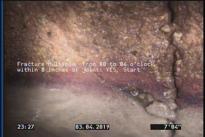 Fracture Multiple, from 08 to 04 o'clock, within 8 inches of joint: YES, Start