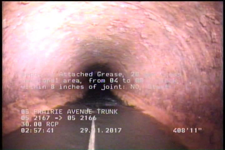 Deposits Attached Grease, 20 %of cross sectional area, from 04 to 08 o'clock, , within 8 inches of joint: NO, Start