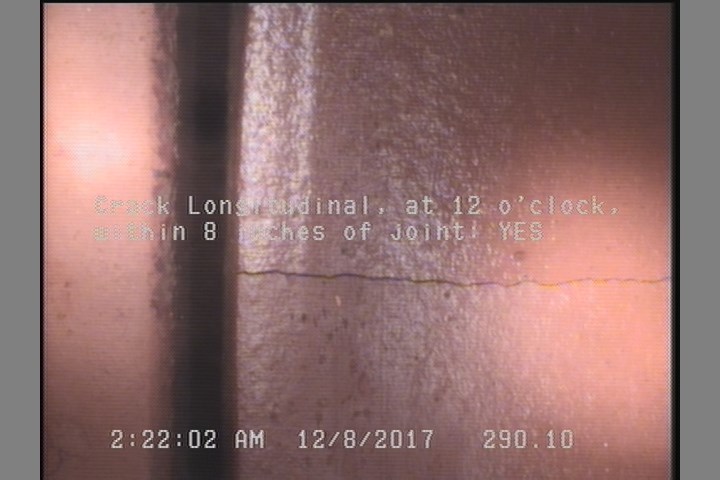 Crack Longitudinal, at 12 o'clock, within 8 inches of joint: YES