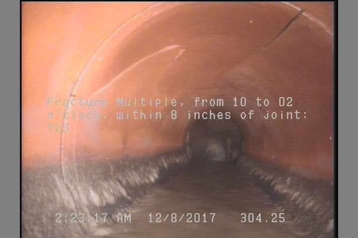 Fracture Multiple, from 10 to 02 o'clock, within 8 inches of joint: YES