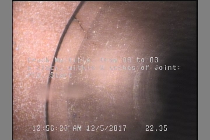 Crack Multiple, from 09 to 03 o'clock, within 8 inches of joint: YES, Start