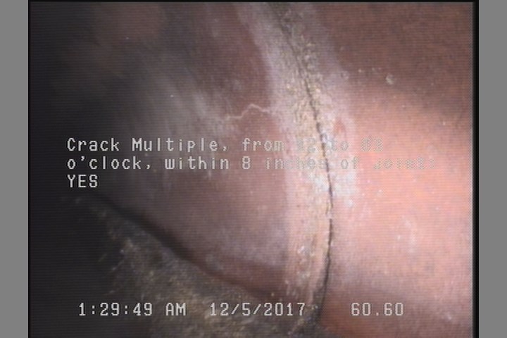 Crack Multiple, from 12 to 03 o'clock, within 8 inches of joint: YES