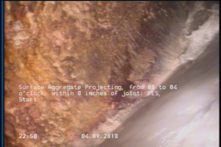 Surface Aggregate Projecting, from 08 to 04 o'clock, within 8 inches of joint: YES, Start