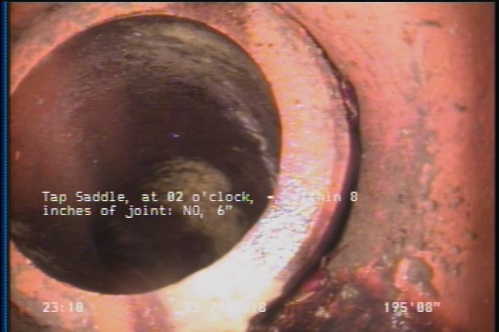 Tap Saddle, at 02 o'clock, -, within 8 inches of joint: NO, 6"