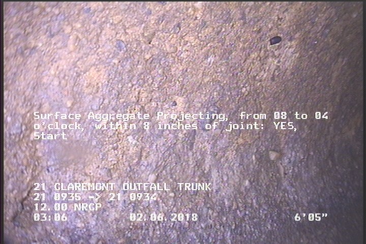 Surface Aggregate Projecting, from 08 to 04 o'clock, within 8 inches of joint: YES, Start